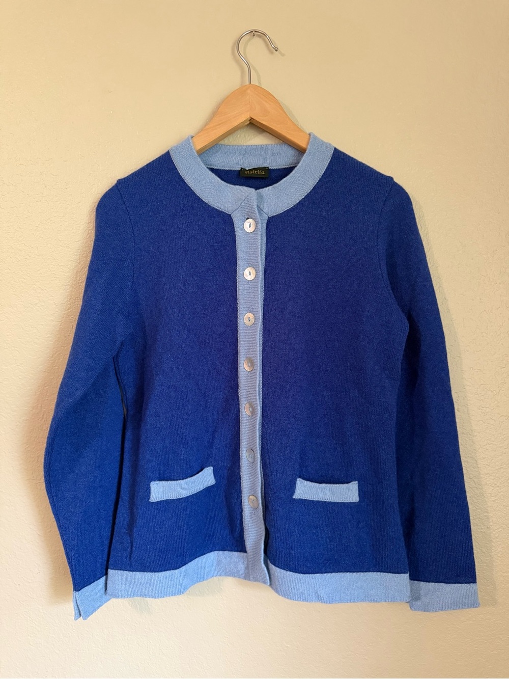 Vintage Astrifa Colorblock Wool Cardigan | Royal Blue & Light Blue | Size S/M